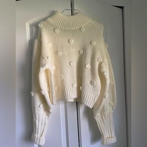 FARM RIO White Handmade Flowers Sweater